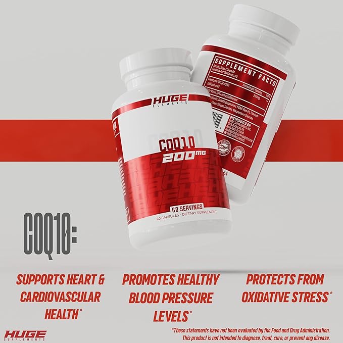Huge Supplements CoQ10 200mg Coenzyme Q10 per Serving High Potency Heart Health Supplement with Antioxidant Benefits (60 Capsules)