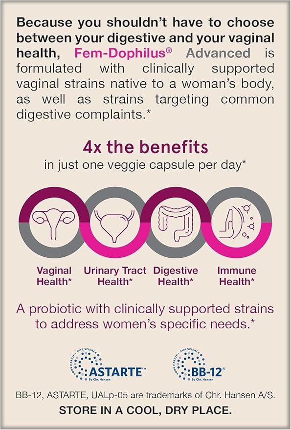 Jarrow Formulas Fem-Dophilus Advanced Vaginal &amp Digestive Probiotics 10 Billion CFU for Vaginal Urinary Tract Digestive &amp Immune Support 30 Capsules (Pack of 2)