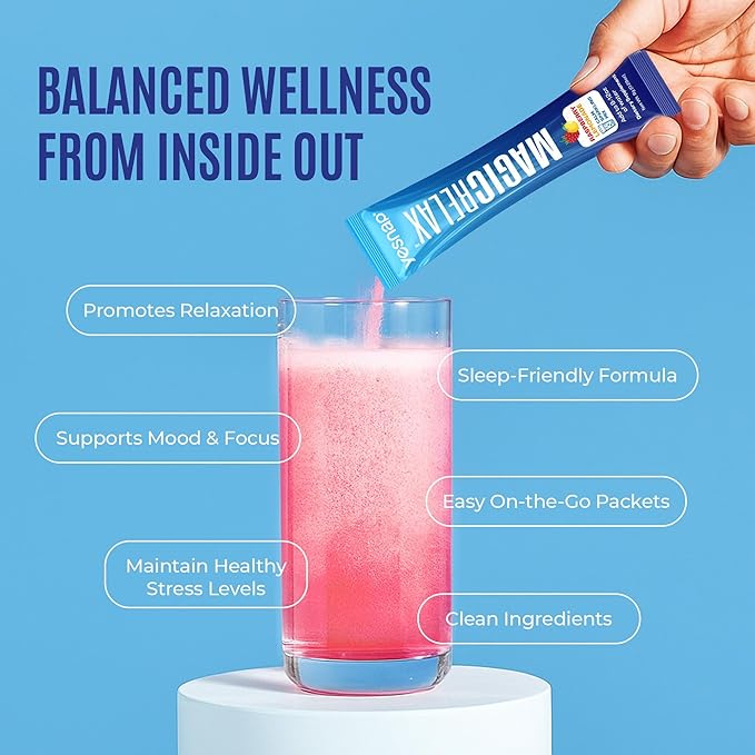 MAGICRELAX Supercalm Sparking Drink Mix Powder 8-in-1 Magnesium KSM-66 Ashwagandha Saffron D3 GABA L-Theanine Supports Healthy Cortisol LevelsMood and Sleep No Sugar Non GMO Raspberry Lemonade Flavor