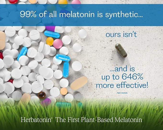 Herbatonin® 3mg - The First Phyto-Melatonin (Natural Plant Melatonin) for Sleep Cycle Body Clock and Circadian Rhythm Support for Jet Lag Shift Work and Sleeplessness 60 Vegan Capsules