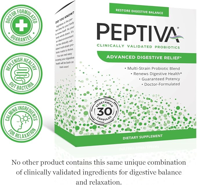 Peptiva Advanced 50 Billion CFU Probiotic - Digestive Relief - Clinically Validated Premium Probiotic 30ct