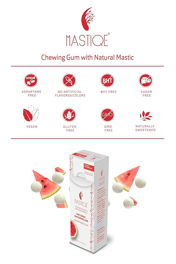 Mastiqe Sugar Free Hard Chewing Gum with Natural Mastic (Watermelon)
