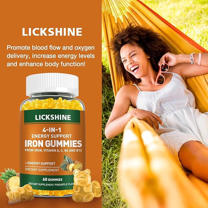 2 Pack Vegan 100MG Iron Supplement Gummies for Women &amp Men - with Vitamin C A B for Adults &amp Kids - Energy Support for Iron Deficiency Anemia - Pineapple Flavor (120 Ct)
