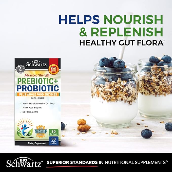 Super Greens Powder with Probiotics Prebiotics and Digestive Enzymes (30 Servings) Plus Advanced Strength Pre and Probiotics Supplement with Digestive Enzymes (1 Month Supply)