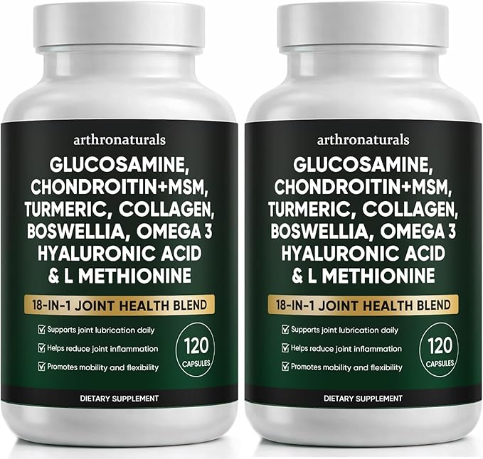 Arthronaturals Herbal 18-in-1 Joint Support Blend Daily Supplement with Glucosamine Chondroitin MSM and Turmeric Clean Formula for Active Adult Daily Routine 120 Capsules (2)