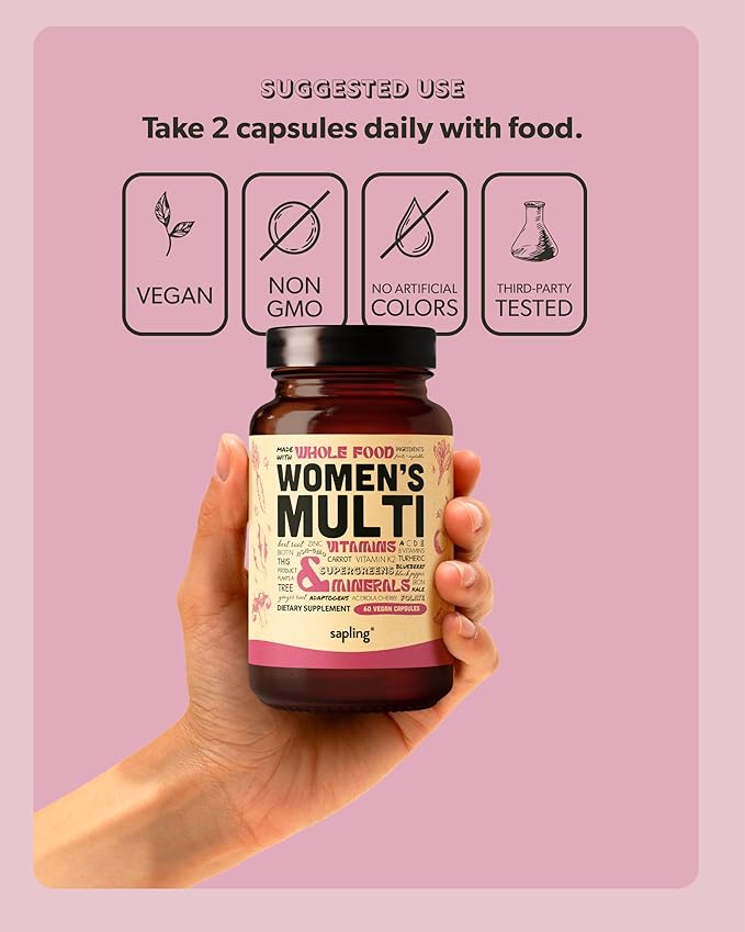 Multivitamin for Women - Daily Women’s Multivitamin - Methylated B Complex with Whole Food Ingredients Vitamin B12 Folate A C D3 E K2 Organic Fruits &amp Vegetables - Vegan Non-GMO - 60 Caps