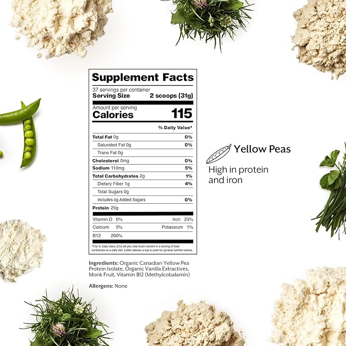 ProMix Nutrition Vegan Protein Powder 25g Plant Based Canadian Yellow Pea Protein Vitamin B12 BCAAs - Vanilla - 5lb Bulk