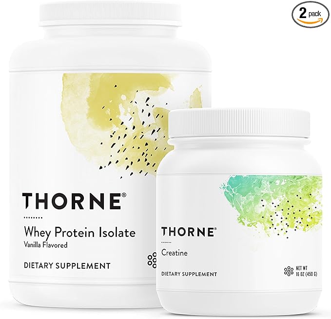 THORNE - Muscle Support Bundle - Whey Protein Isolate Vanilla &amp Creatine - NSF Certified - 30 to 90 Servings
