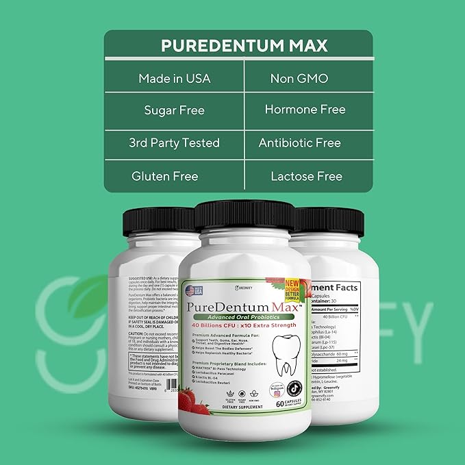 Puredentum Max for Gums and Teeth Health &amp Fresh Breath - 40 Billion CFU Advanced Oral Probiotics for Mouth Bad Breath Capsule Supplement