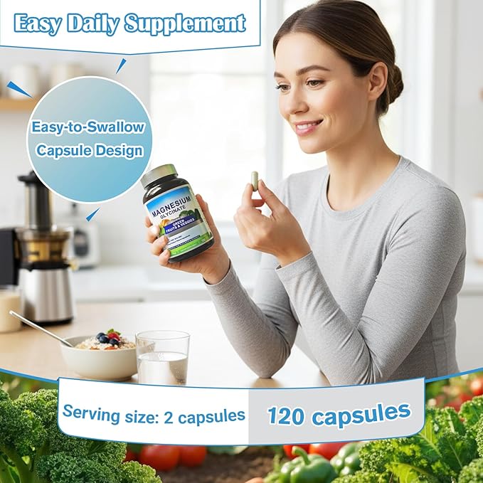 Magnesium Glycinate 500mg with Vitamin D3 – High Absorption Magnesium Supplement with Veggies Design – Supports Bone &amp Muscle Function and Energy – Non-GMO Gluten-Free – 120 Veg Capsules