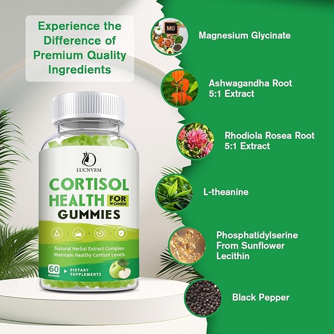 Cortisol Detox for Women Gummies Cortisol Reducer Detox Manager Magnesium Ashwagandha Rhodiola Rosea Herbal Complex for Mood/Focus &amp Sleep Maintain Healthy Cortisol Levels - 30 Day Vegan Supply
