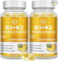 M inch Vitamin D3 K2 Gummies Vitamin D3 10000IU K2 (MK-7) 200mcg 6-in-1 Vitamina D3 con K2 Supplement with Omega-3 for Women and Men - Bones Teeth &amp Immune Support Sugar Free 2 Pack
