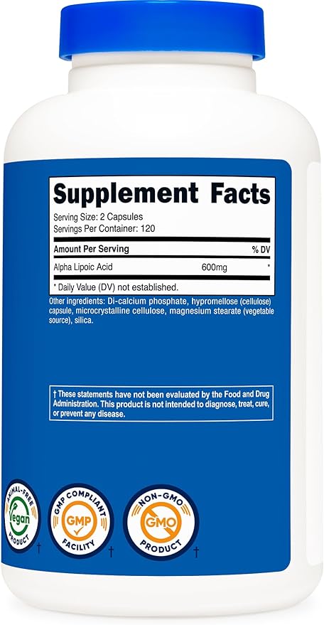 Nutricost Alpha Lipoic Acid 600mg Per Serving 240 Capsules - Gluten Free Vegetarian Capsules Soy Free &amp Non-GMO (Pack of 2)