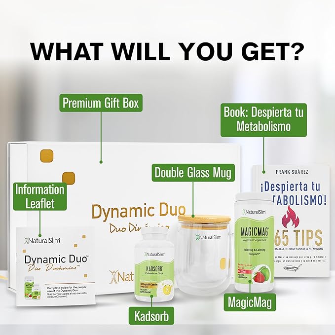 NaturalSlim Dynamic Duo Gift Set – Magnesium Powder Potassium Capsules Despierta tu Book Double Glass Mug &amp Premium Gift Box | Educational Wellness Bundle Inspired by Frank Suárez