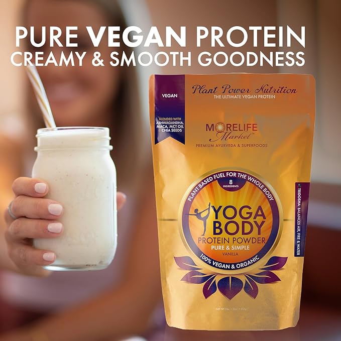 Yoga Body Protein Powder | 100% Vegan &amp Organic | Vanilla Flavor | Pea Hemp Chia | Plant Based Fuel | Meal Replacement | Ayurvedic-Friendly (1 lb)