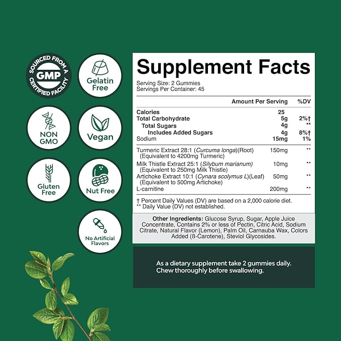 Bundle of Cleansing Herbal Liver Detox Gummies with Artichoke Extract Turmeric Curcumin &amp L-Carnitine and Digestive Enzymes with Ox Bile Trypsin Papain &amp Bromelain Enzyme for Pancrease Cleanse