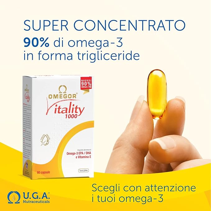 OMEGOR Omega 3 Fish Oil Supplement IFOS Certified Vitality 1000 with 800mg EPA and DHA per Capsule - No Fishy Aftertaste Non-GMO (60 Softgels)