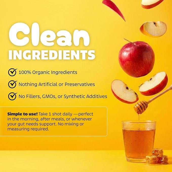 Sourbellies Apple Cider Vinegar Immunity Wellness Shot with Honey Organic ACV Shot for Digestion Support &amp Bloating Relief Ready-to-Drink On-The-Go Wellness Gut Health 1 oz (Pack of 12)