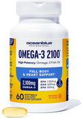 Oceanblue Professional Omega-3 2100mg Fish Oil Supplement – Triple Strength High Potency EPA DHA &amp DPA – Burpless Wild-Caught Natural Orange Flavor – 60 Count (Pack of 1)