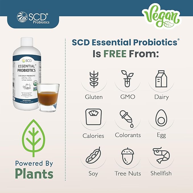 SCD Essential Probiotics for Women Men Kids and Toddlers Live Probiotic for Digestion and Immunity Gut Health Liquid Probiotic Supplement with 11 Strains – 16.3 fl oz by SCD Probiotics