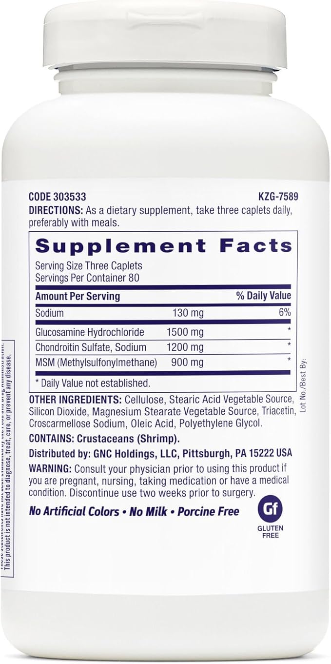 GNC TriFlex Joint Bone &amp Cartilage Health Supplement Clinical Strength Glucosamine &amp Chondroitin MSM Supports Mobility Flexibility &amp Comfort 240 Caplets
