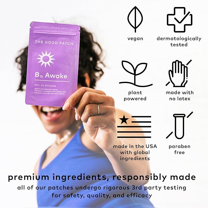 The Good Patch B12 Awake Patch Natural Patch with Caffeine B12 and Green Tea Extract Plant Powered Wearable Wellness Helps to Promote Energy (24 Total Patches)