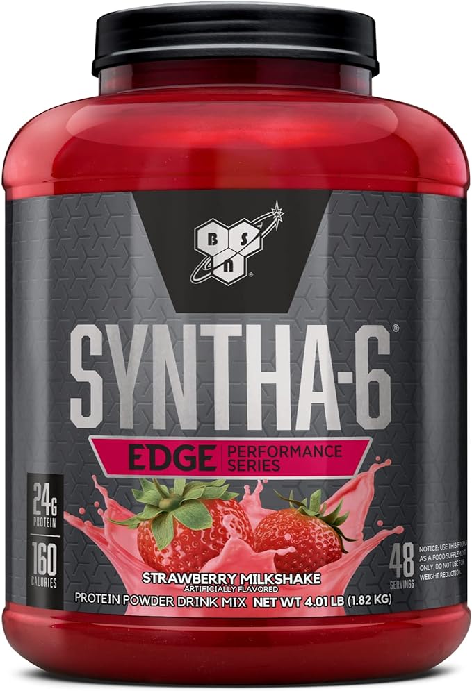 BSN SYNTHA-6 EDGE Protein Powder Strawberry Flavored Powder with Hydrolyzed Whey Micellar Casein for Muscle Gain Low Sugar 24g Protein Strawberry Milkshake 48 Servings 4.01 Pound (Pack of 1)
