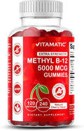 Vitamatic Extra Strength Vitamin B12 5000 mcg (Methyl B12) Gummies - 240 Count Natural Cherry Flavored