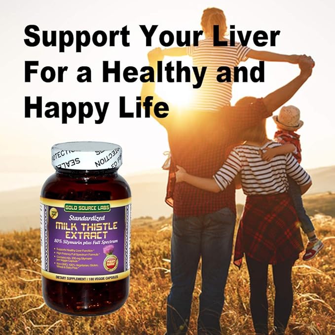 Organic Milk Thistle Capsules 180 Caps Pure Milk Thistle Powder Plus 80% Silymarin Extract Standardized Complex 450 mg Natural Liver Health Supplement Immune Boost Detox and Cleanse