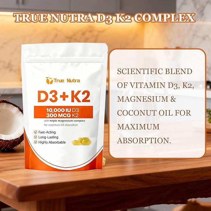 D3 K2Vitamin D3 K2 10000 IU Magnesium Supplement Non-GMO Gluten-FreeSupports Immune &amp Energy 300 Coconut Oil Softgels