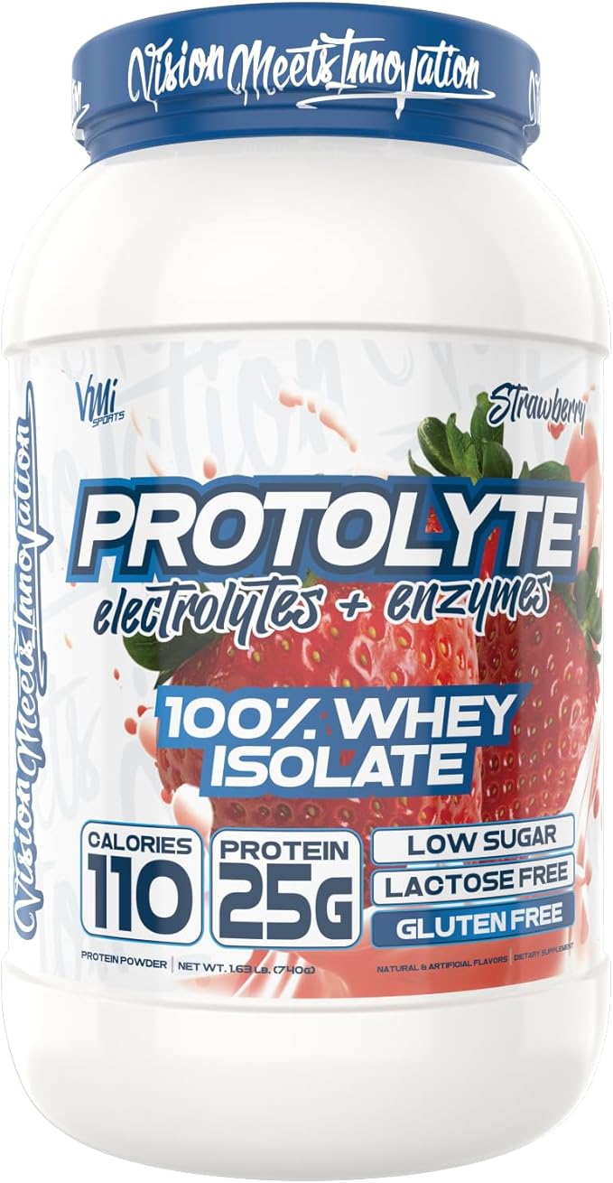 VMI Sports | ProtoLyte Whey Isolate Protein Powder | Low Calorie Whey for Weight Loss and Muscle Gain | Digestive Enzymes | Non-GMO (1.6 lb Strawberry)