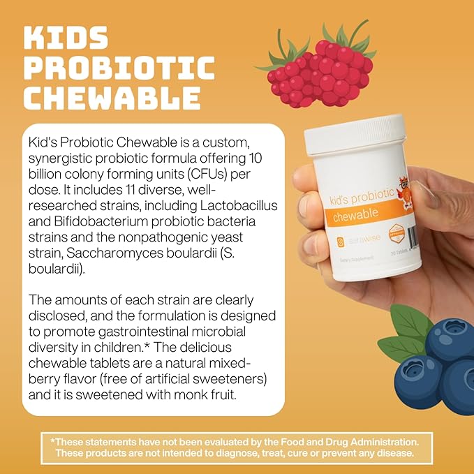 Kid’s Probiotic Chewable by Dr. Ana Maria Temple | Synergistic Probiotic Formula Offering 10 billion (CFUs) Per Dose | 11 Diverse Strains | Natural Mixed Berry Flavor 30 Chewable Tablets