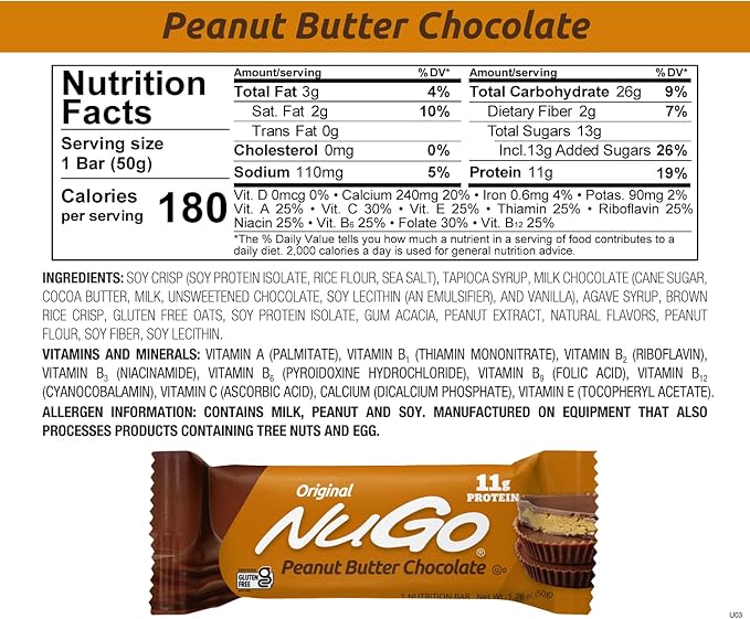 NuGo Original Variety Vanilla Yogurt 15 bars &amp Peanut Butter 15 bars 11g Protein Gluten Free 30 Count