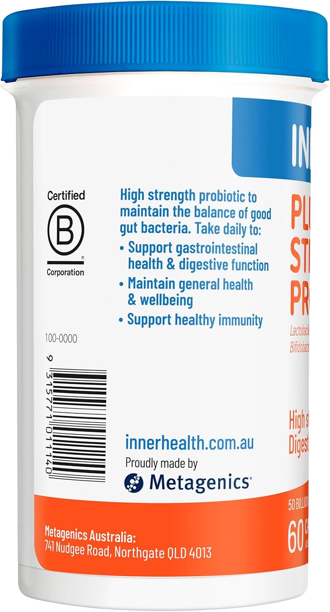 Inner Health Probiotics - Maintain Balance of Gut Flora to Improve Digestion Immune System Reduce Gastro Symptoms Like Diarrhea Cramping &amp Pain - Once Daily - Double Strength - 60 Count