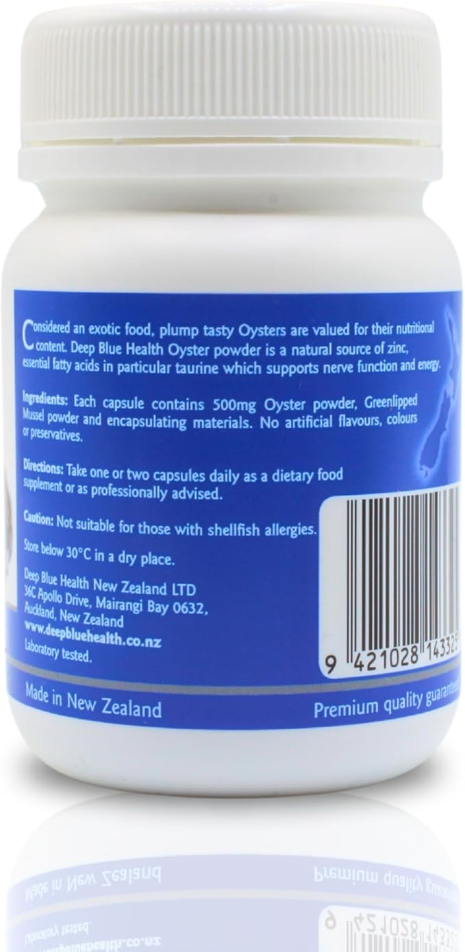 New Zealand Oyster Extract Powder - 500mg x 100 Capsules - Zinc Supplement Pills for Men and Women - Supports Immune Health Energy and Nerve Function w/ Green Lipped Mussel