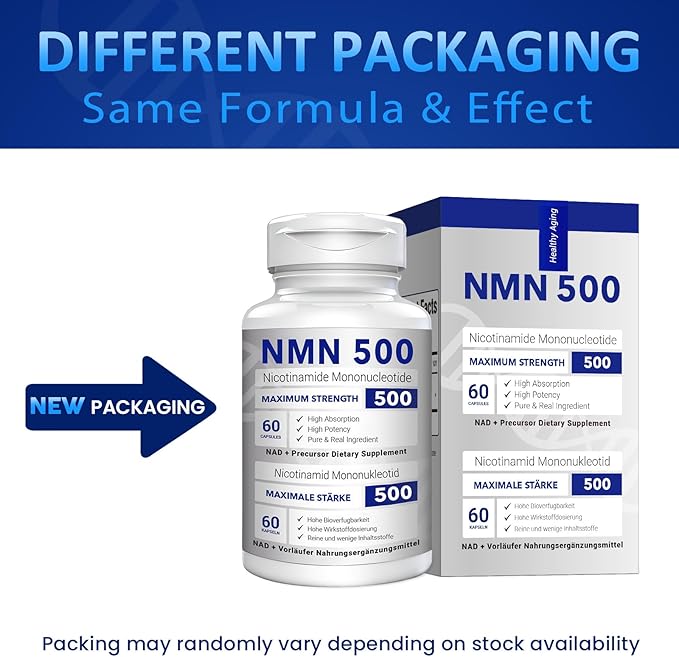 NMN 500mg Per Serving Maximum Strength - 99% Pure NMN (Nicotinamide Mononucleotide) for NAD Cell Immune Energy Anti-Aging &amp Longevity Stabilized NMN Supplements 500mg - 60 Veggie Capsules
