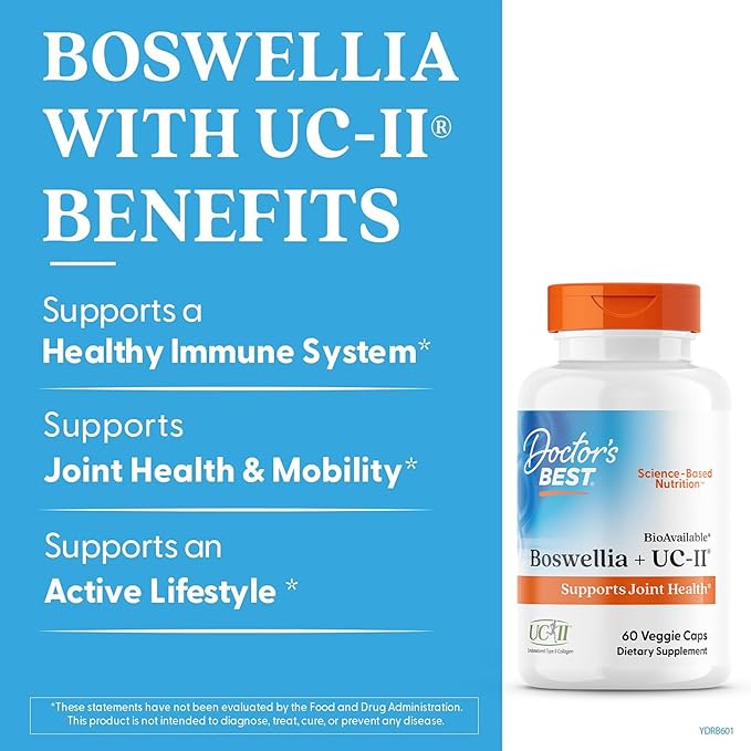 Doctors Best BioAvailable Boswellia + UC-II Supports Joint Health Non-GMO Gluten Free Soy Free 60 Veggie Caps