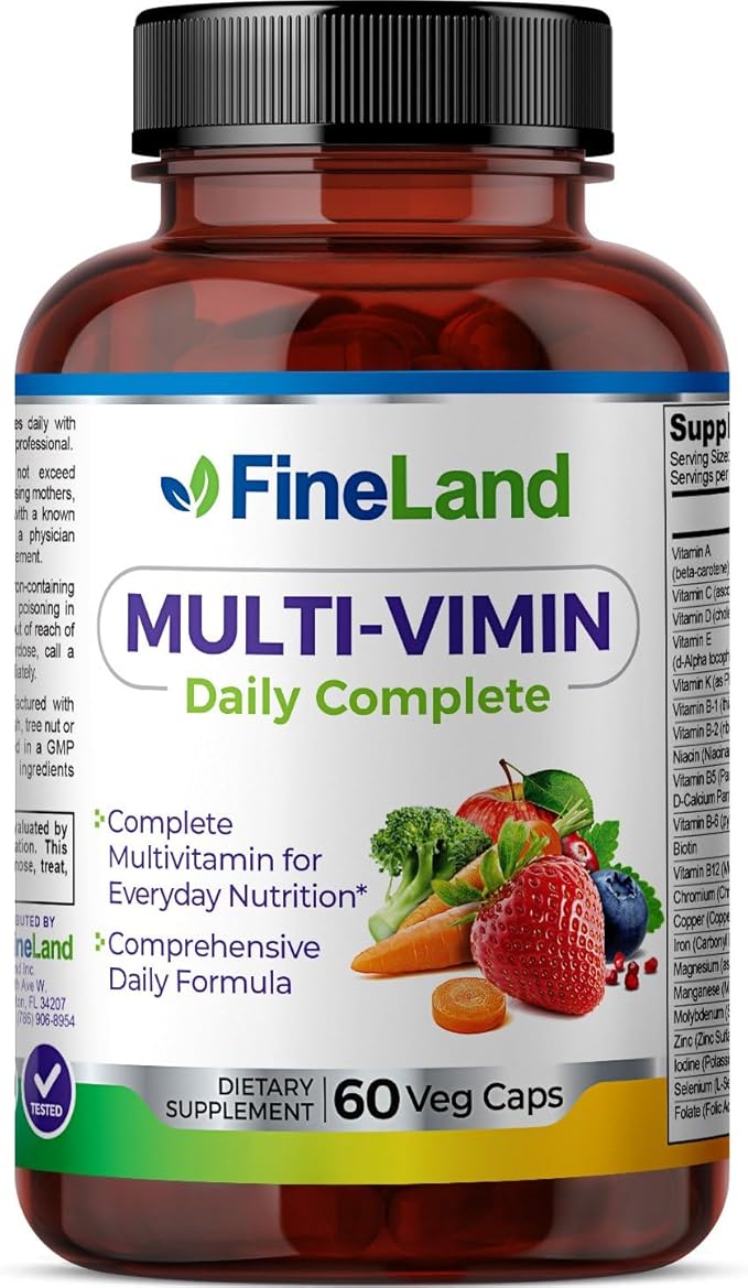 FineLand Multi-Vimin Daily Complete – 22 Vitamins Plus 42 Fruits Vegetables and Herbs with Enzymes Probiotics and Full Spectrum Minerals – 60 Vegan Capsules