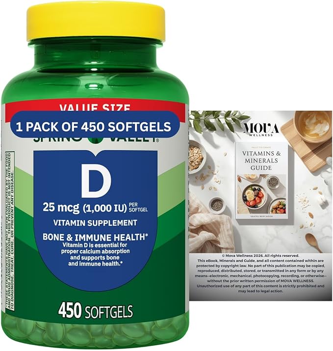 Vitamin D3 Softgels 25 mcg (1000 IU) 450 Count + Bonus Gift Card – Immune &amp Bone Health Support Supplement