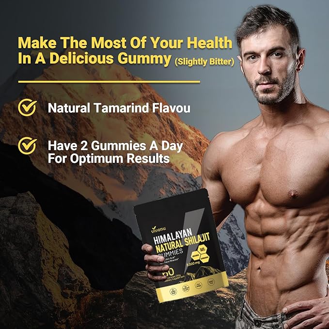 VivoNu Himalayan* Shilajit* Gummies with Ashwagandha* &amp Gokshura | 85+ Trace Minerals &amp Fulvic Acid | Organic Micronutrient Supplement for Men &amp Women-3000mg | 4000mg (3000 mg / 1 Packet