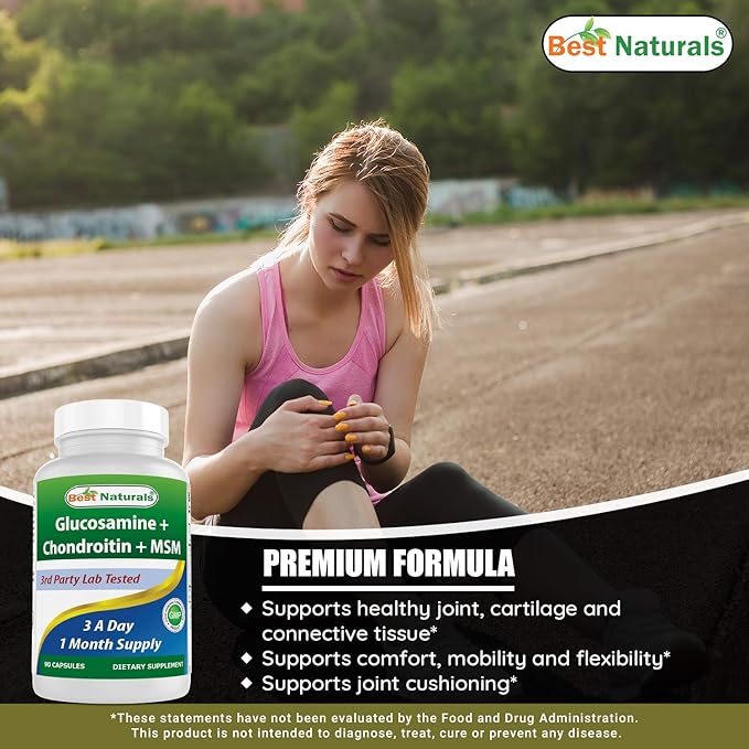 Best Naturals Glucosamine Chondroitin MSM Supplements 2600 mg per Serving 90 Capsules (90 Count (Pack of 3))