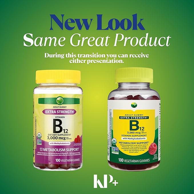 KP+ Spring Valley Vitamin B12 | B12 3000 mcg Extra Strength | Vitamin Supplement with Methylcobalamin | Metabolism Support | Raspberry Flavor | 100 Vegetarian Gummies | Pack of 1