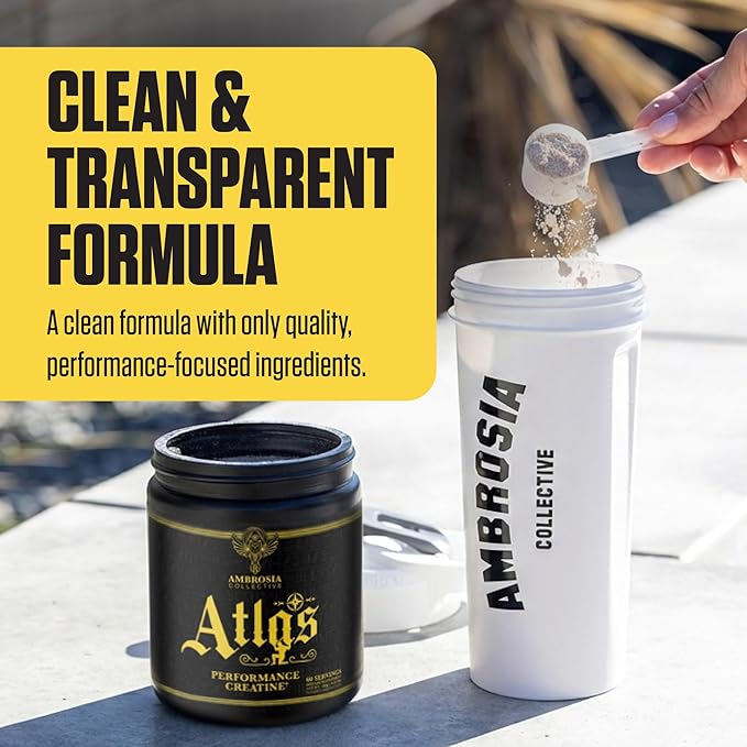 Ambrosia Atlas Performance Creatine Creapure® + Acetic Acid – Explosive Strength &amp Endurance Support – Muscle Recovery Fatigue Resistance &amp Performance Boost Support – 60 Servings