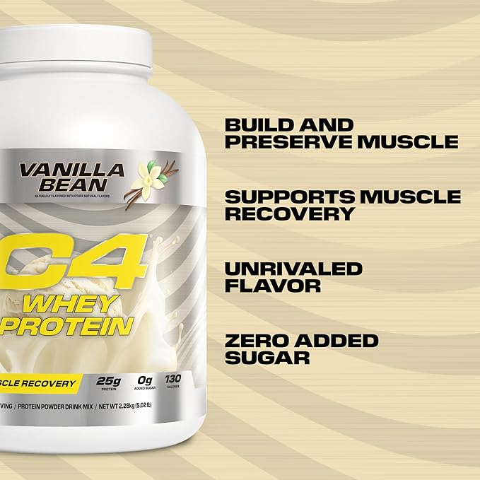 Cellucor C4 Whey Protein Powder Vanilla Bean - 25g Protein 0g Added Sugar 130 Calories Per Serving Supports Muscle Recovery 66 Servings Premium Whey for Post-Workout