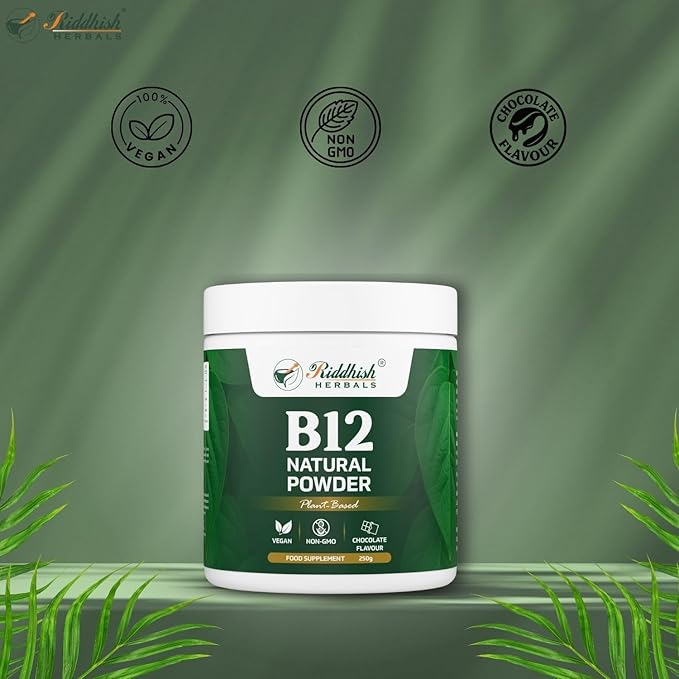 B12 Natural Powder | Plant-Based Vitamin B12 Food Supplement | Vegan &amp Non-GMO | Chocolate Flavour | 250 g