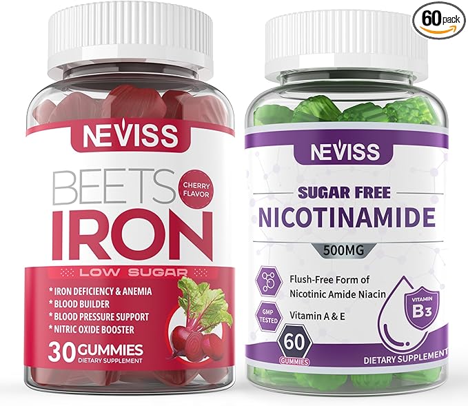NEVISS Vegan Iron Supplement Gentl Iron + Sugar Free Nicotinamide 500mg Gummies