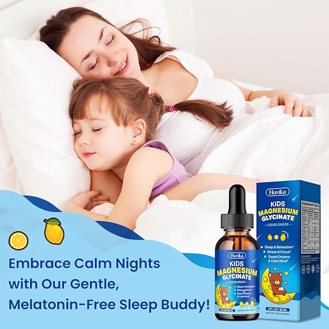 2 Pack Kids Magnesium Glycinate Liquid Drops with L-Theanine Omega-3 Vitamin B6 D3 Zinc - Magnesium Drops for Kids Strawberry &amp Lemon Flavor