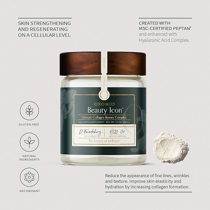 Beauty Icon Marine Collagen Peptides Powder Marine Collagen Powder for Healthier Hair Skin and Nails Collagen Beauty Complex 10.8 Grams per Serving 7.4 Oz Original Glass Bottle