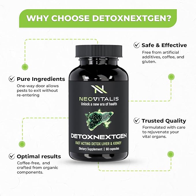 DetoxNextGen Advanced Fast-Acting Detox Liver &amp Kidney Support Supplement with Milk Thistle &amp Dandelion Root - Promotes Natural Cleansing &amp Toxin Removal Dietary Supplement | 60 Capsules