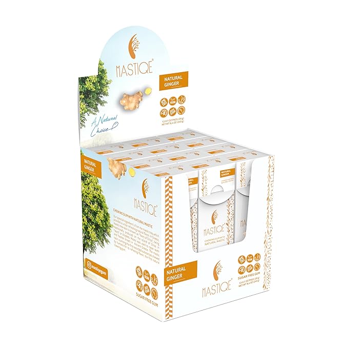 Mastiqe Sugar Free Hard Chewing Gum with Natural Mastic (12 Pack Ginger)